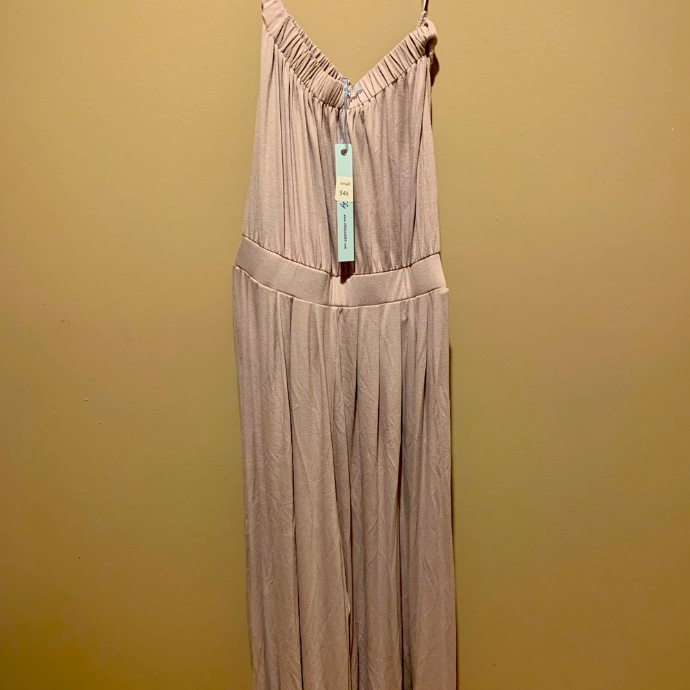 Light gray, soft knit & ankle length romper with strapless neckline